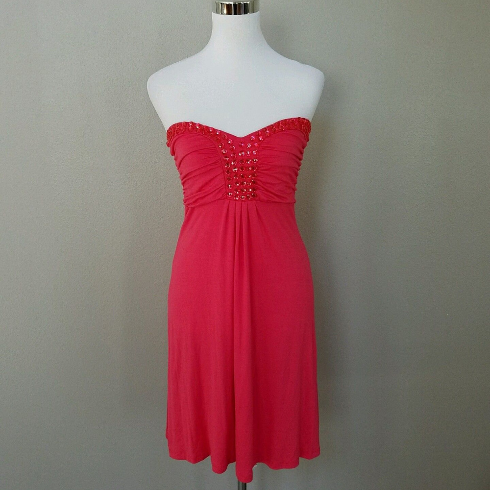 SAPA Peach Coral Red Strapless Summer Dress